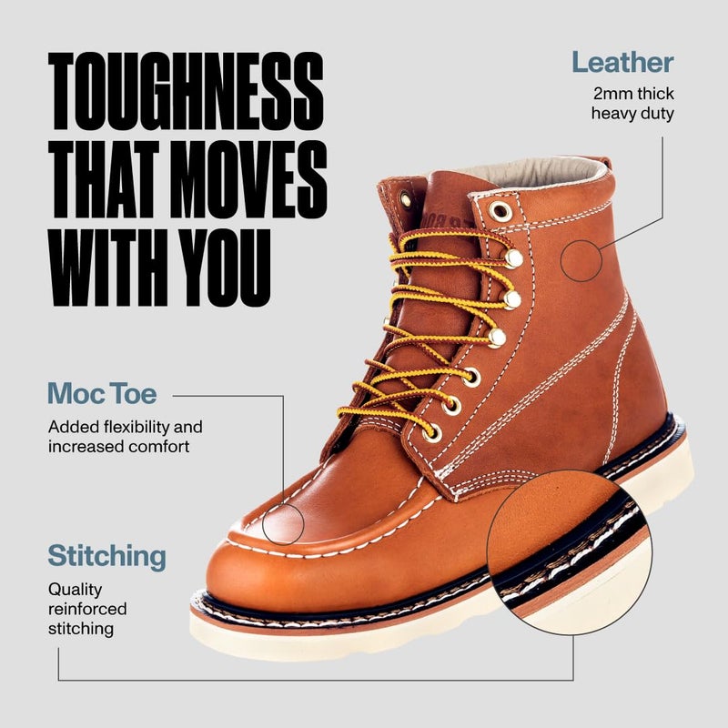 EVER BOOTS EverBoots Mens Work Boots for Men, Leather Lightweight Comfort Boot, Anti Slip & Shock Absorption, Soft Oil Grain, Goodyear Welt, Industrial Construction, Roofing, Electrician(8.5, Brown) - Image 2